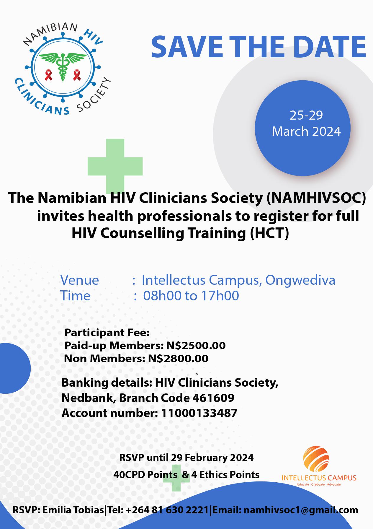 2024 Registration for HIV Counselling Training (HCT) Namibian HIV